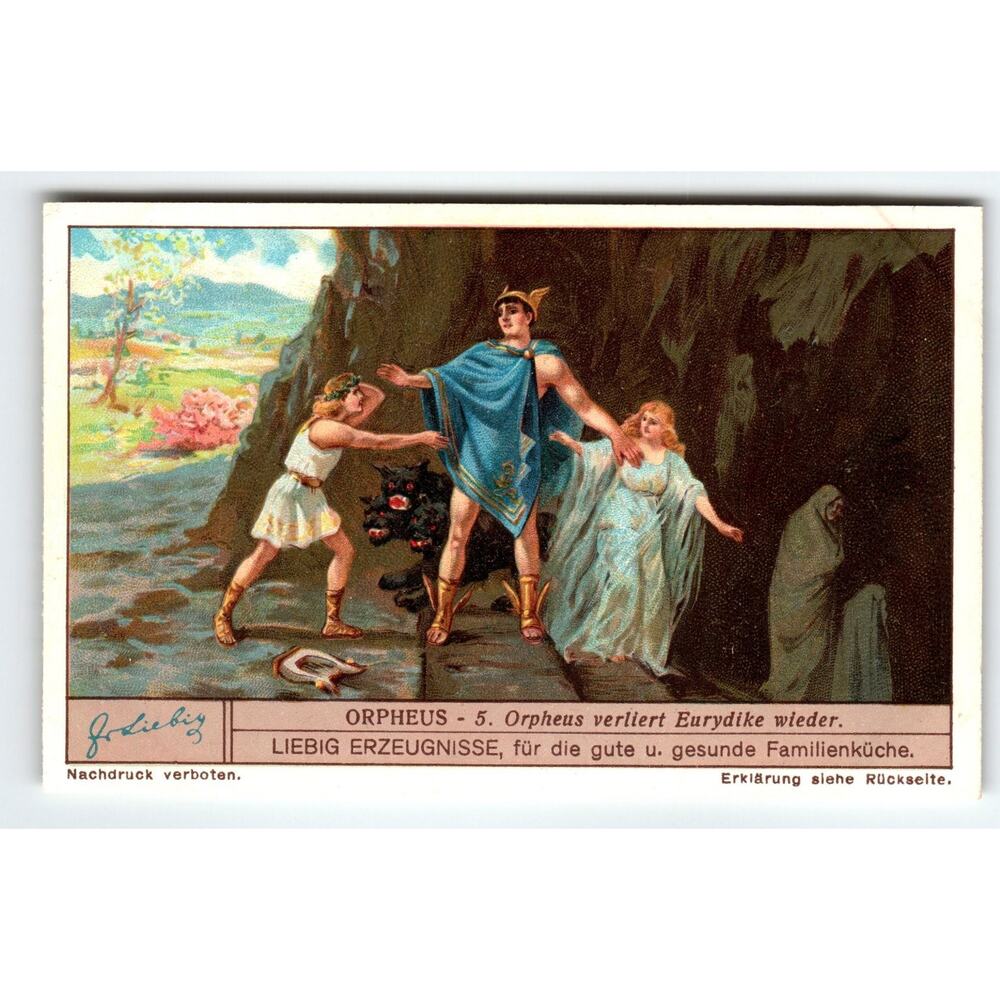Victorian Liebig Trade Card Orpheus Myth 5 Color Lithograph German